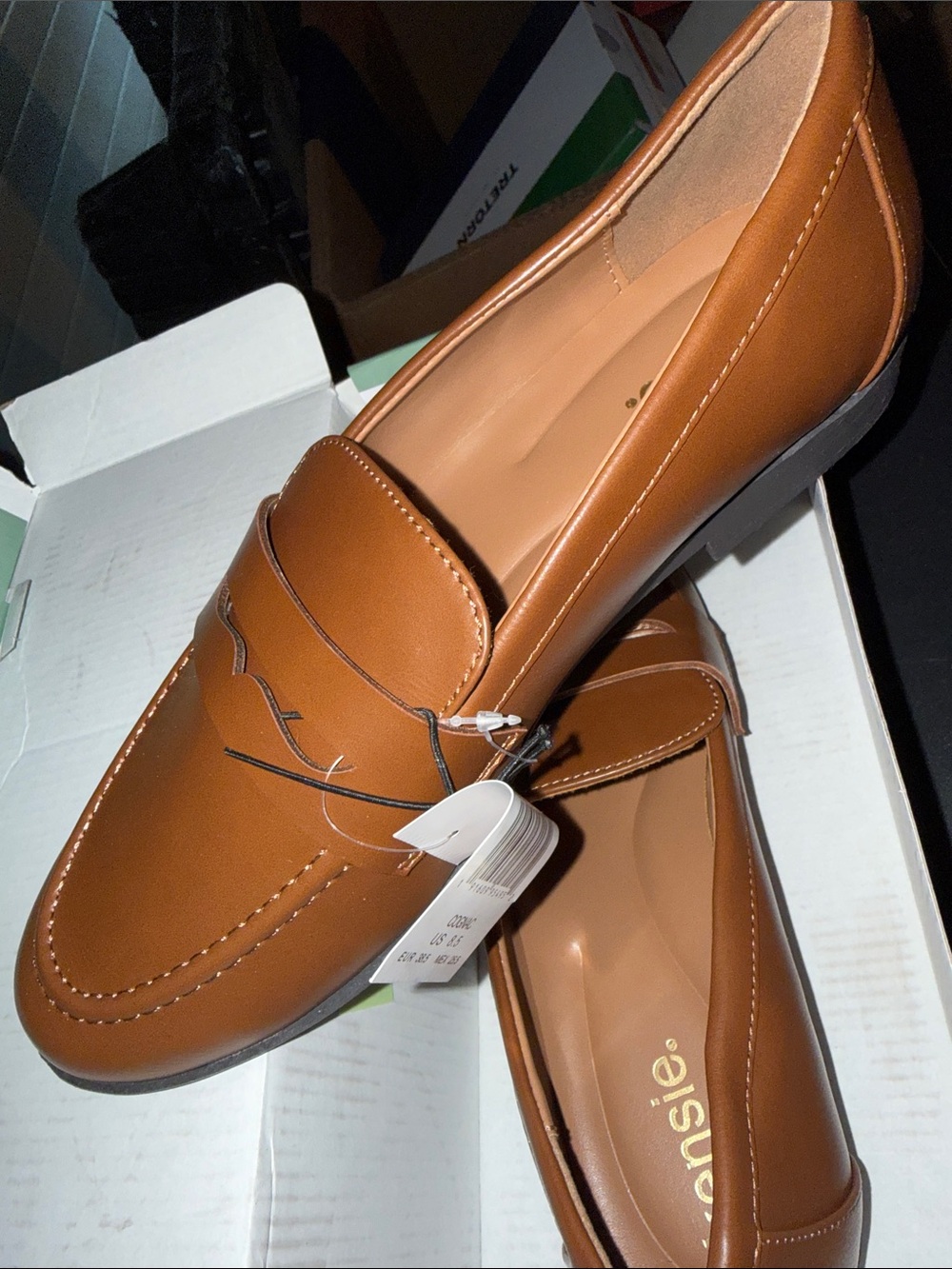 Kensie Cognac Flat Penny Loafers - Picture 4 of 5